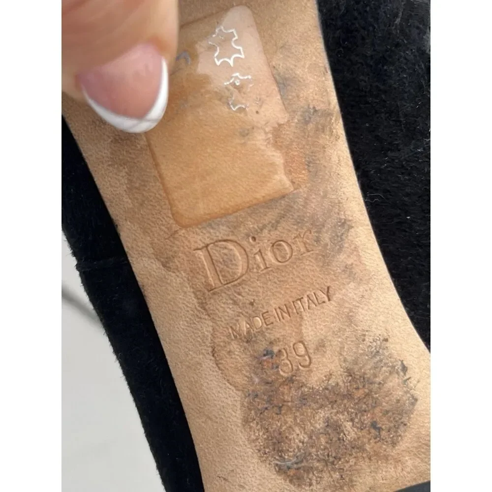 Christian Dior Knee High Suede Leather Boots - Size 39/9 - Black